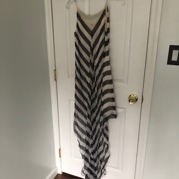 Lawrence Steele High Low Stripe Silk Dress - Picture 2 of 9